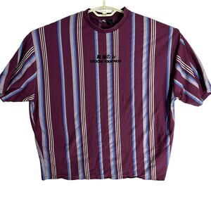 ASOS Tee Shirt L Purple Blue Vertical Strips Short Sleeve Choose Your Path 90s